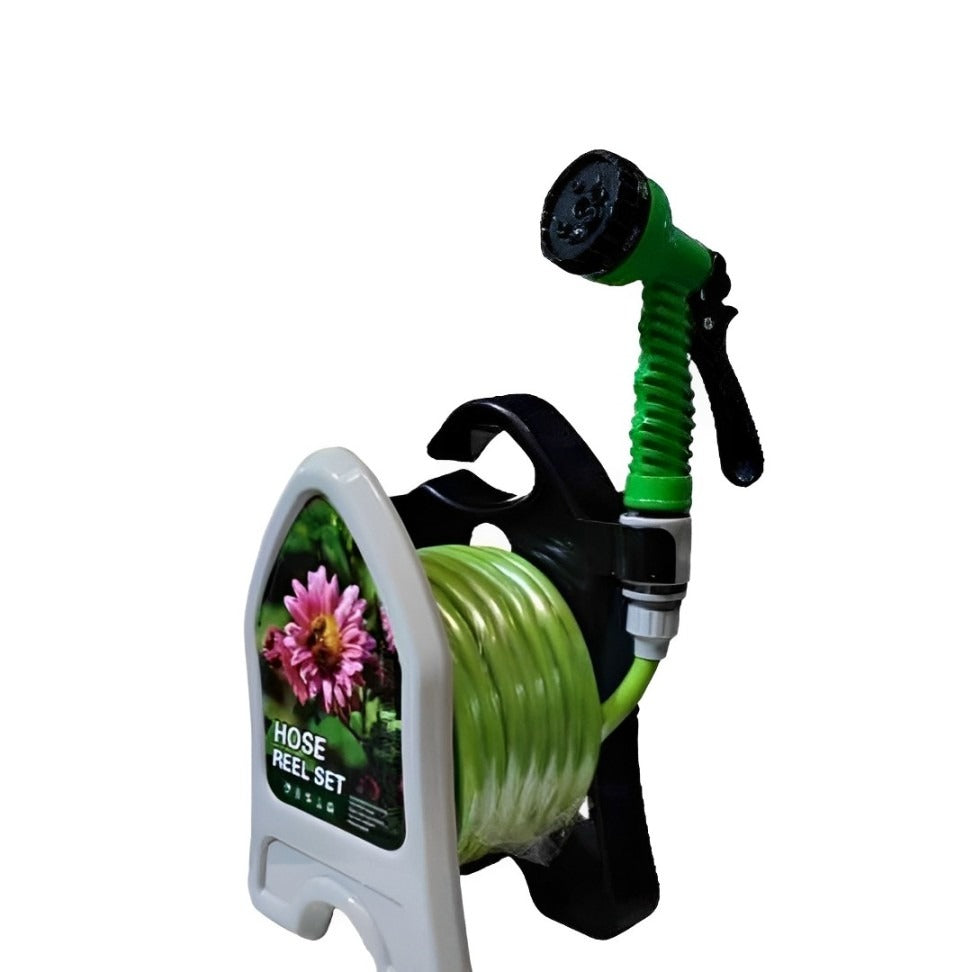 Garden Hose Reel Pipe with Spray Gun in Green Color