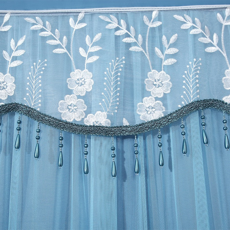 Blue Double-Layered Lace Curtain.