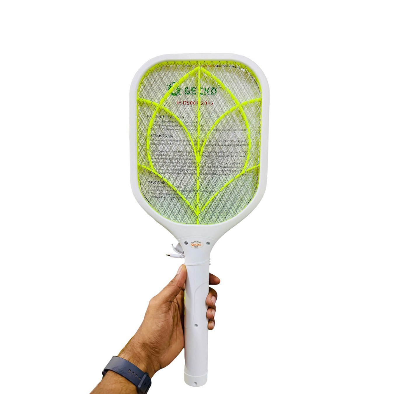 A Person is Holding Gecko Electric Mosquito Racket.