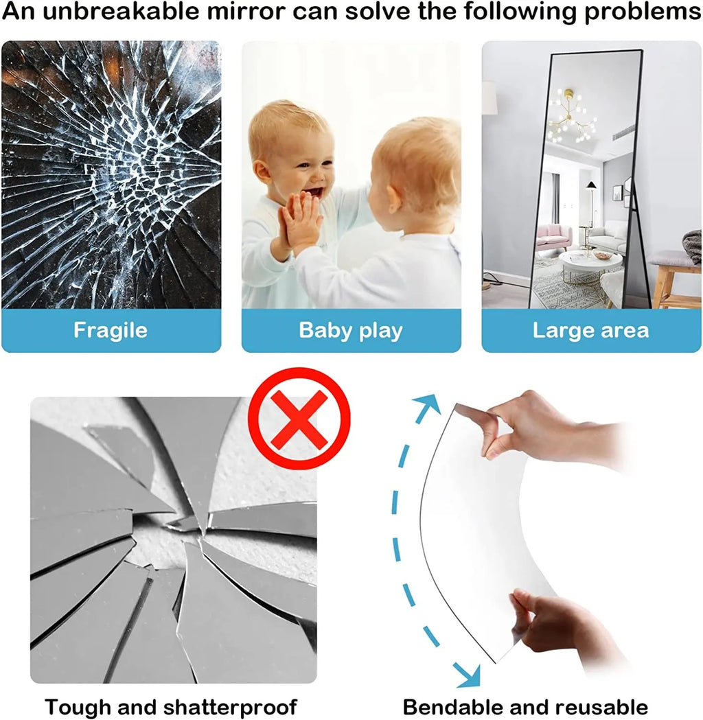 Stickable Mirrors HD Self-Adhesive Acrylic Mirror Tiles - DIY Non-Glass Wall Sticker Mir