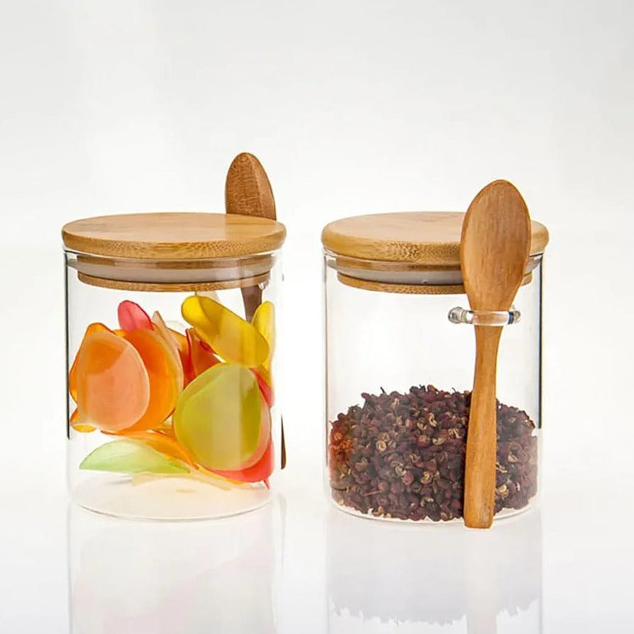 Glass Food Storage Jars are stored with Food Items.