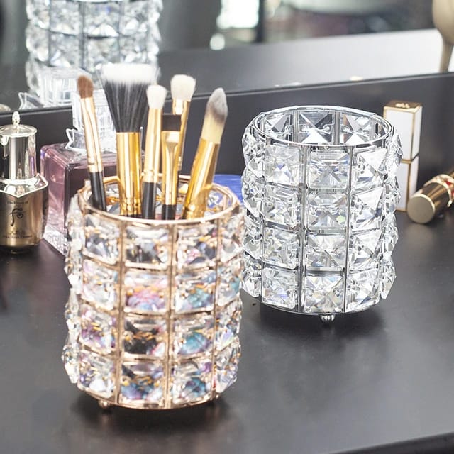 Makeup Brush Holder Organizer, Round Crystal Makeup Eyebrow, Pencil, Comb Storage Container Makeup Brush Holder Organizer, Round Crystal Makeup Eyebrow, Pencil, Comb Storage Container
