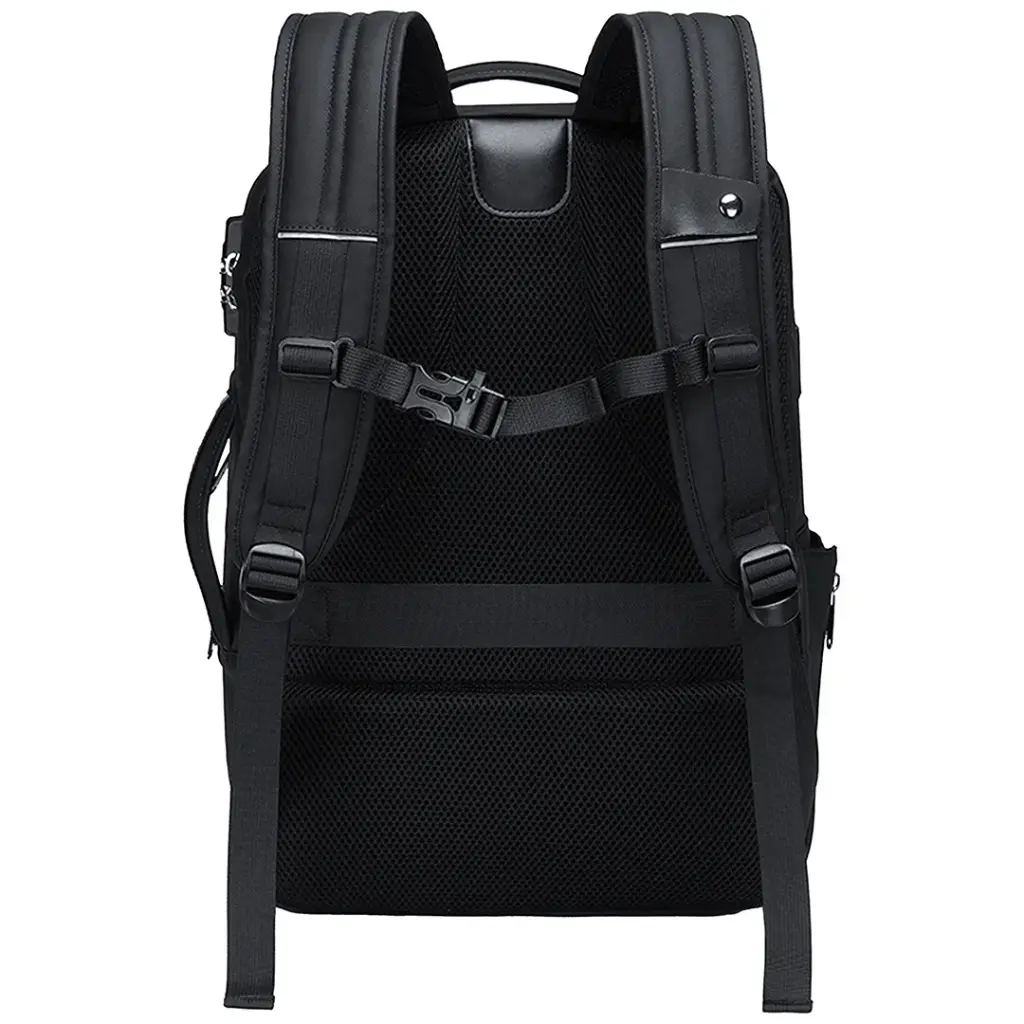 Green Lion Chelsea Travel Backpack shown from the back, featuring padded shoulder straps, a breathable mesh back panel, adjustable compression straps, and a top carry handle, photographed on a plain white background.