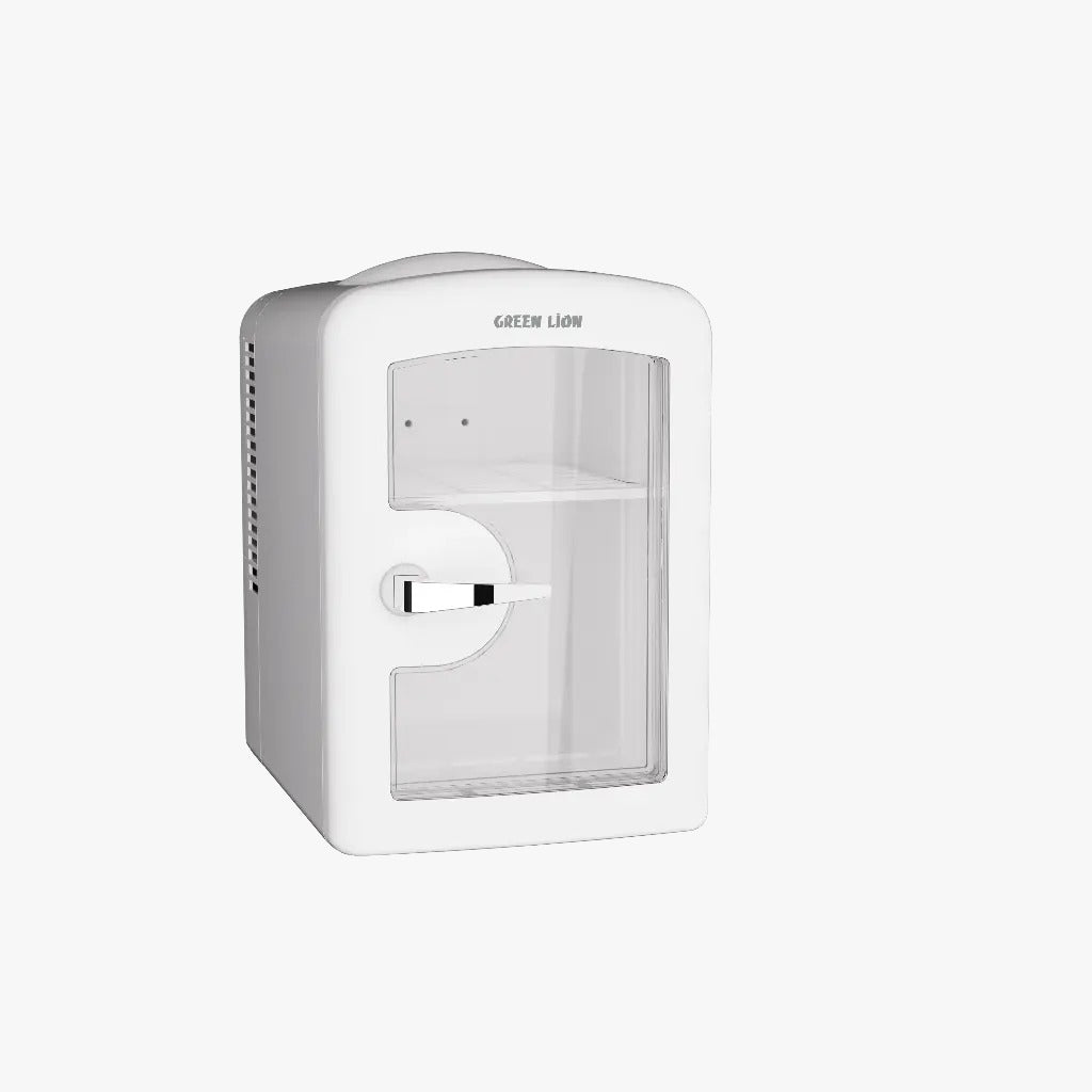 Green Lion 4L Mini Fridge with clear door on a white background