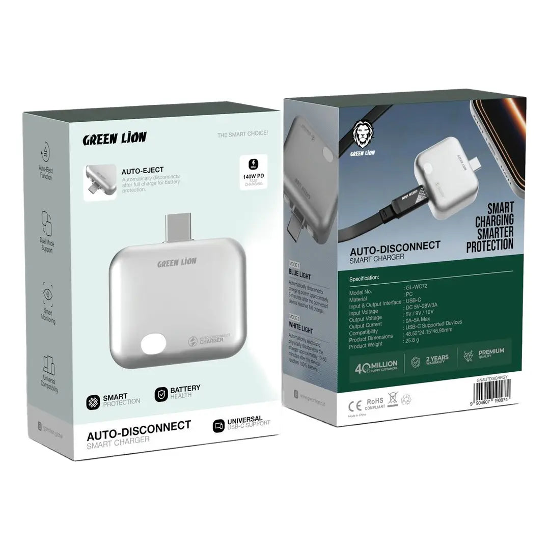 Two packaging boxes for Green Lion Auto-Disconnect Smart Charger