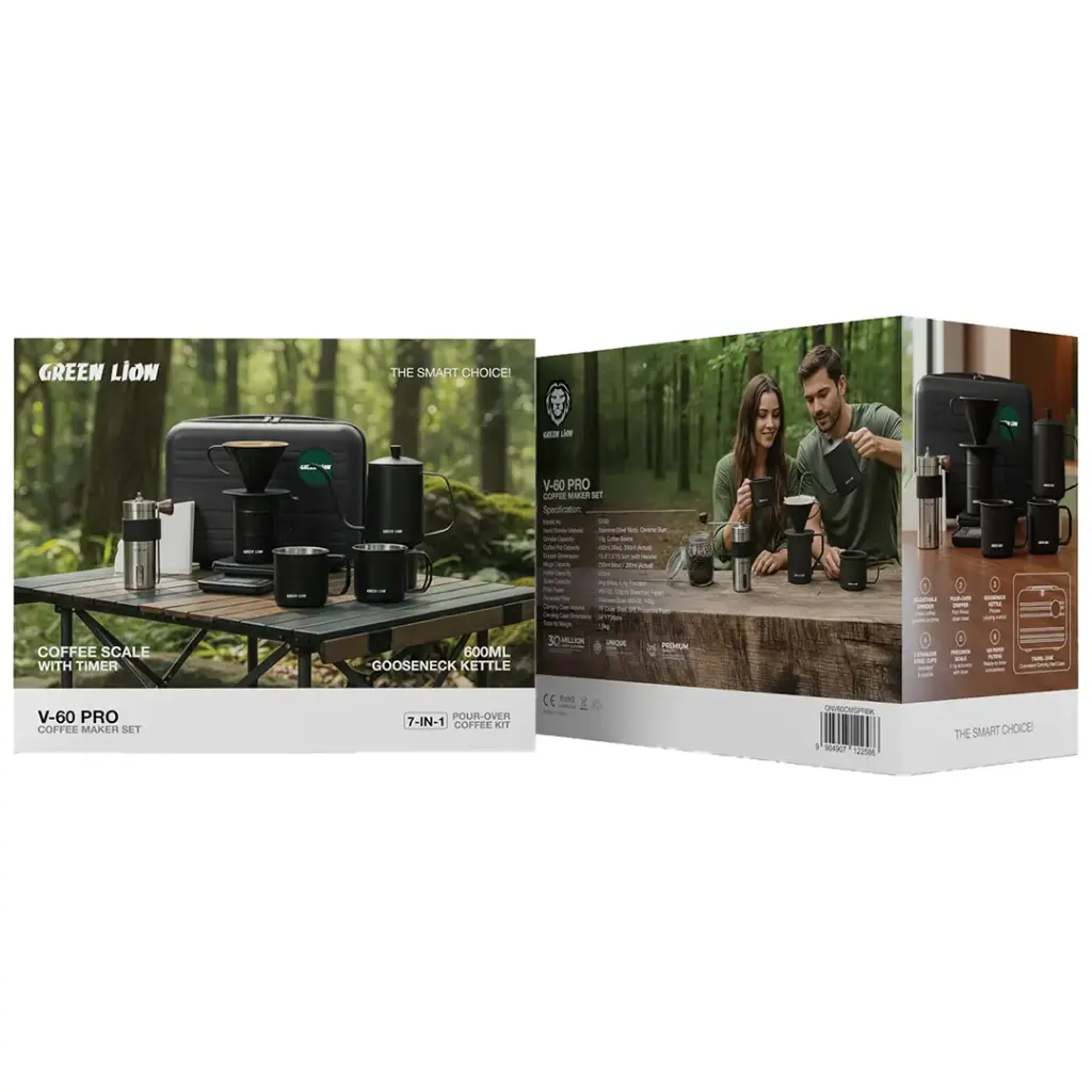 Green Lion V-60 Pro Coffee Maker Set, 7-in-1 Pour Over Coffee Brewing Kit - G100 Green Lion V-60 Pro Coffee Maker Set, 7-in-1 Pour Over Coffee Brewing Kit - G100