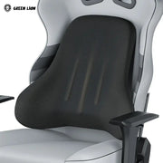 Ergonomic office chair with  Green Lion Comfort Mate Seat Cushion on a white background, featuring the Green Lion brand.
