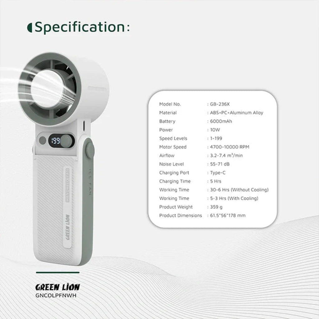 Green Lion Coolio Portable Fan, 10000RPM Rechargeable Handheld Cooling Fan - GB-236X Green Lion Coolio Portable Fan, 10000RPM Rechargeable Handheld Cooling Fan - GB-236X