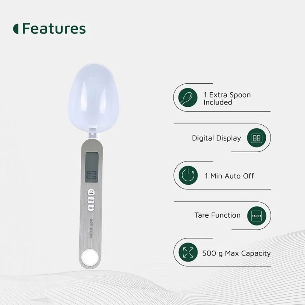 Features of a Green Lion digital measuring spoon scale