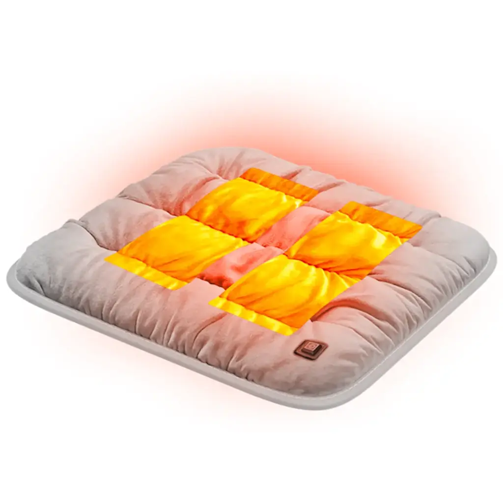 Green Lion Electric Heat Pad Heating Seat Cushion with glowing red light on a white background