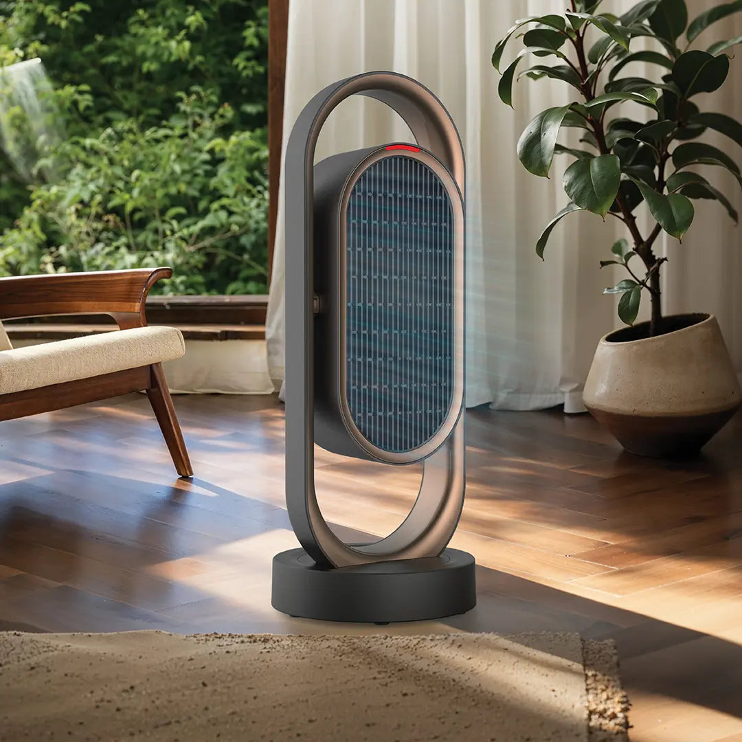 Green Lion Heater Power Fan & Heater is Placed in a Living Area.