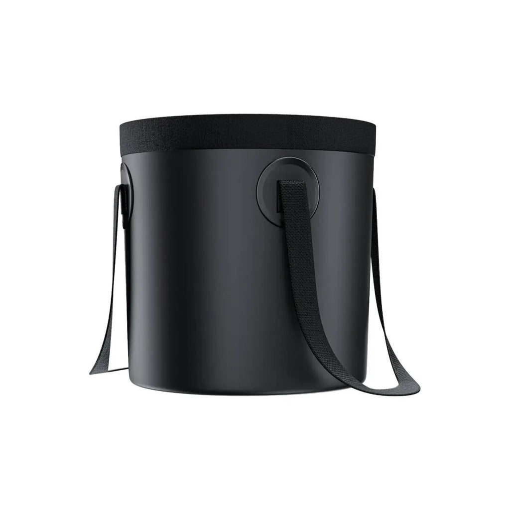 Black bucket bag of Green Lion Portable Camping Shower with a strap on a white background