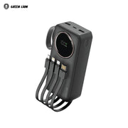 Black Power Pulse Power Bank with multiple ports and a digital display on a white background, featuring the Green Lion brand.