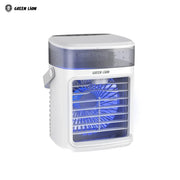 White Green Lion Rechargeable Air Cooler with blue light on a white background