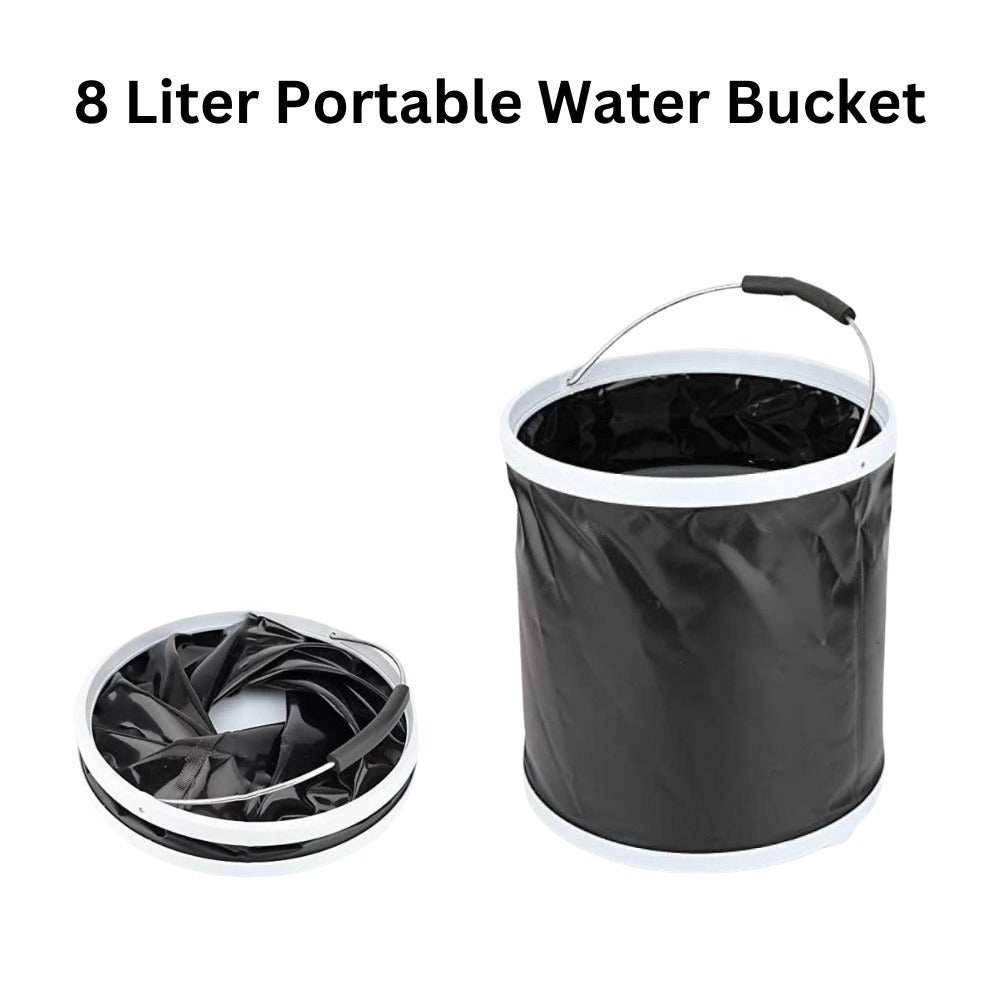 Portable Water Bucket Along with Green Lion Rechargeable Outdoor Smart Shower.