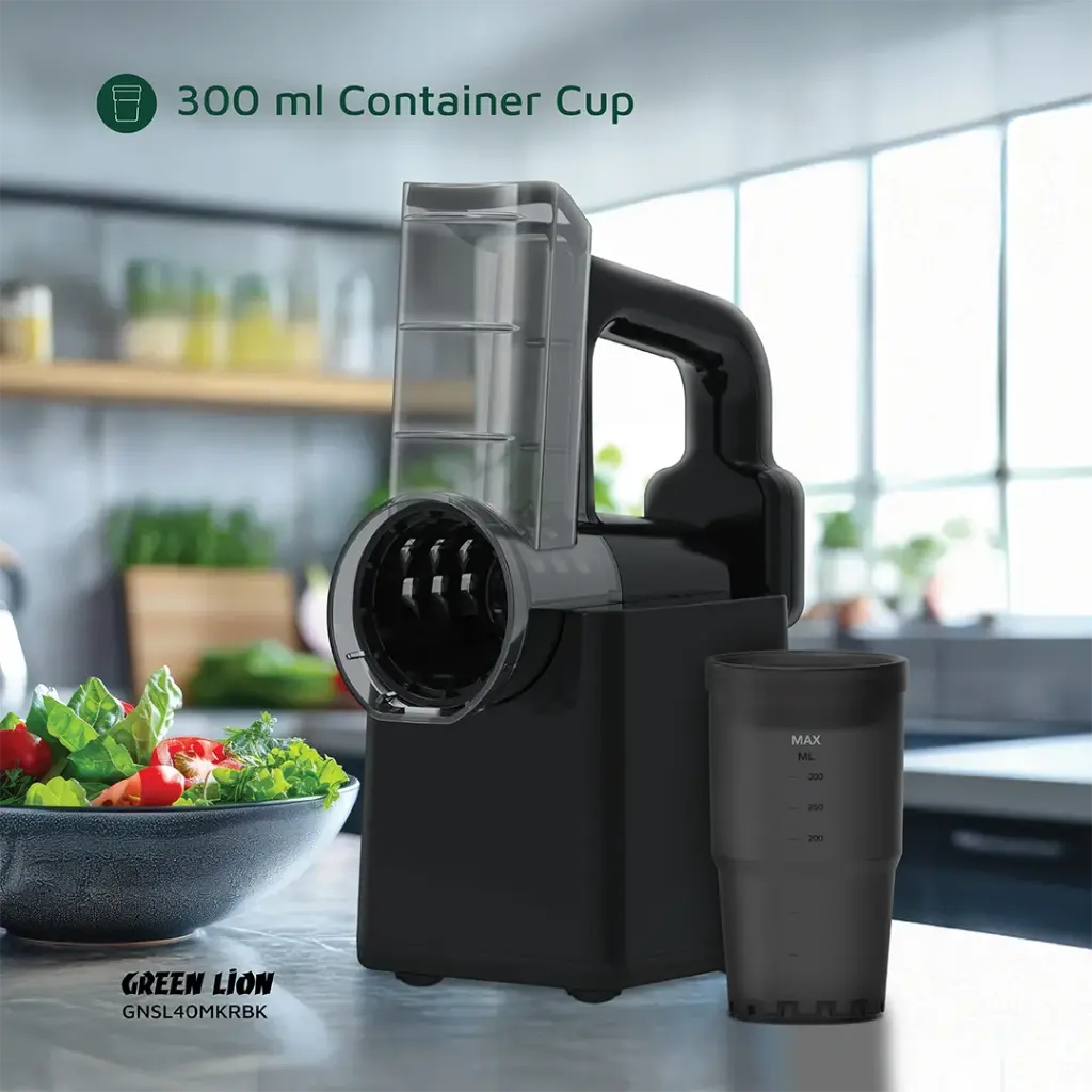 Black Green Lion 3-in-1 Cordless Salad Maker with a 300 ml container cup on a kitchen counter