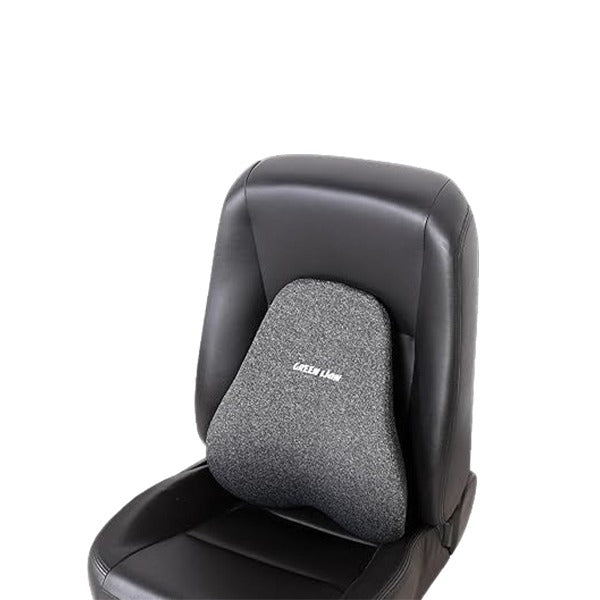Black car seat with Green Lion Memory Foam Seat Cushion on a white background