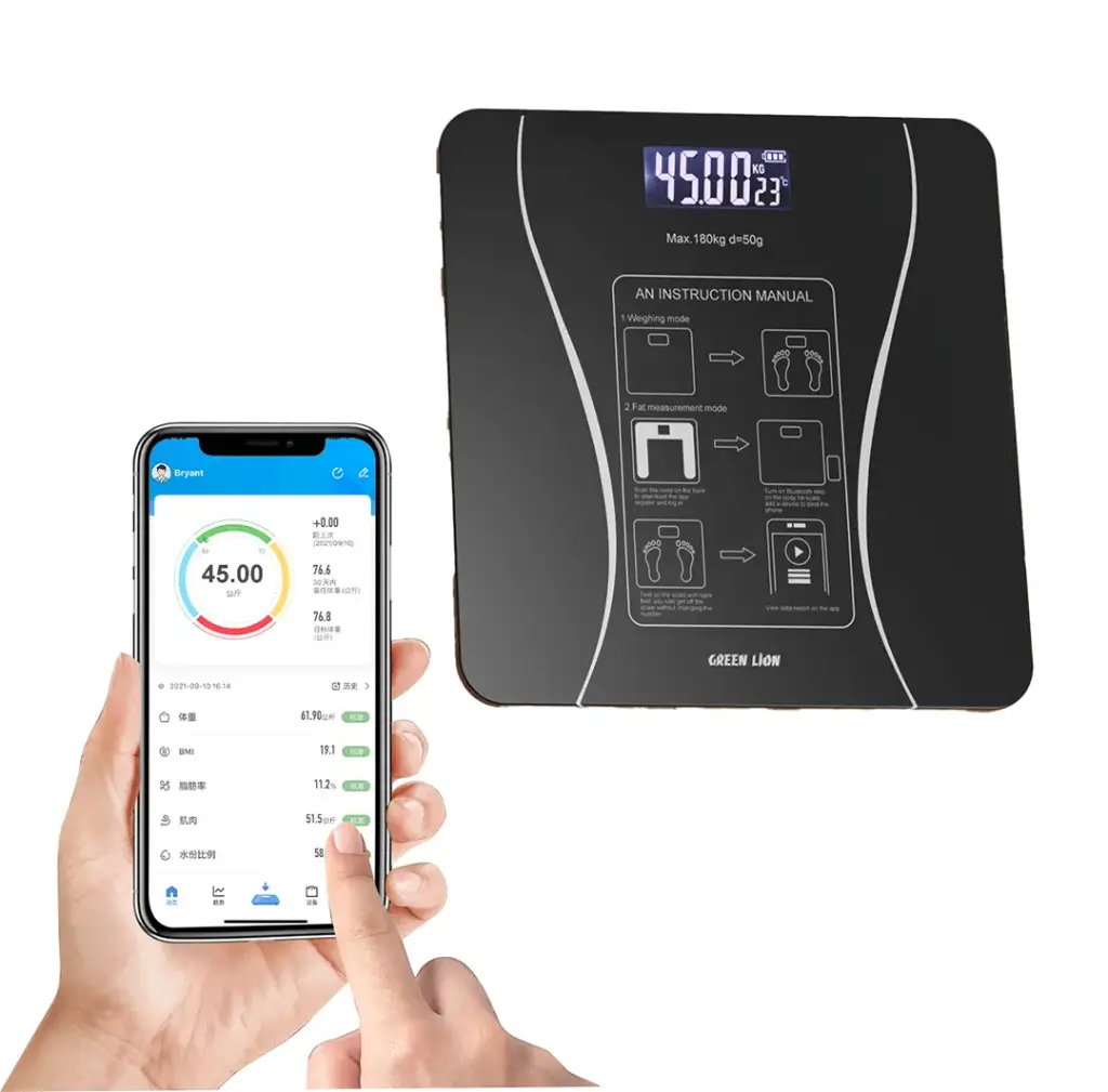 A Person is Connecting Green Lion Smart Body Scale Lite to Mobile Phone.