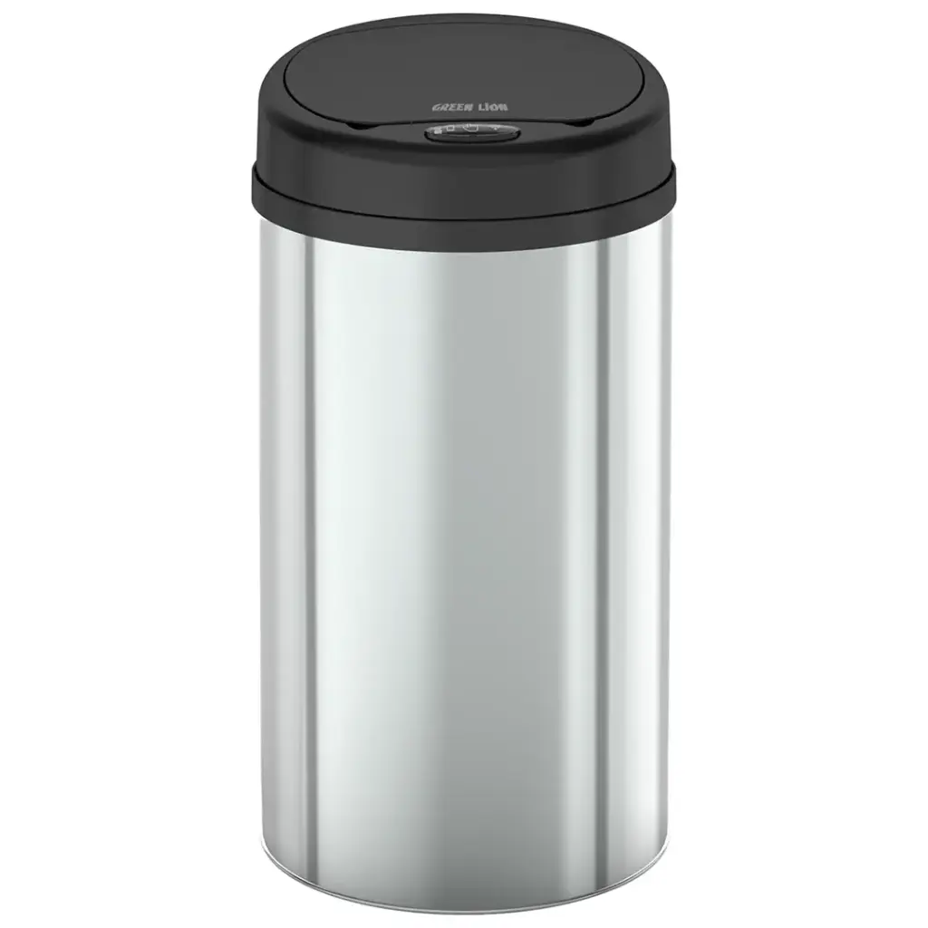 Green Lion Smart Trash Bin with black lid on a white background