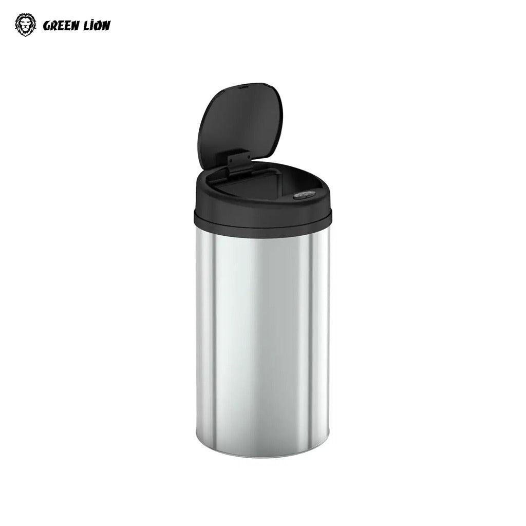 Green Lion Smart Trash Bin with black lid on a white background, featuring the Green Lion brand.