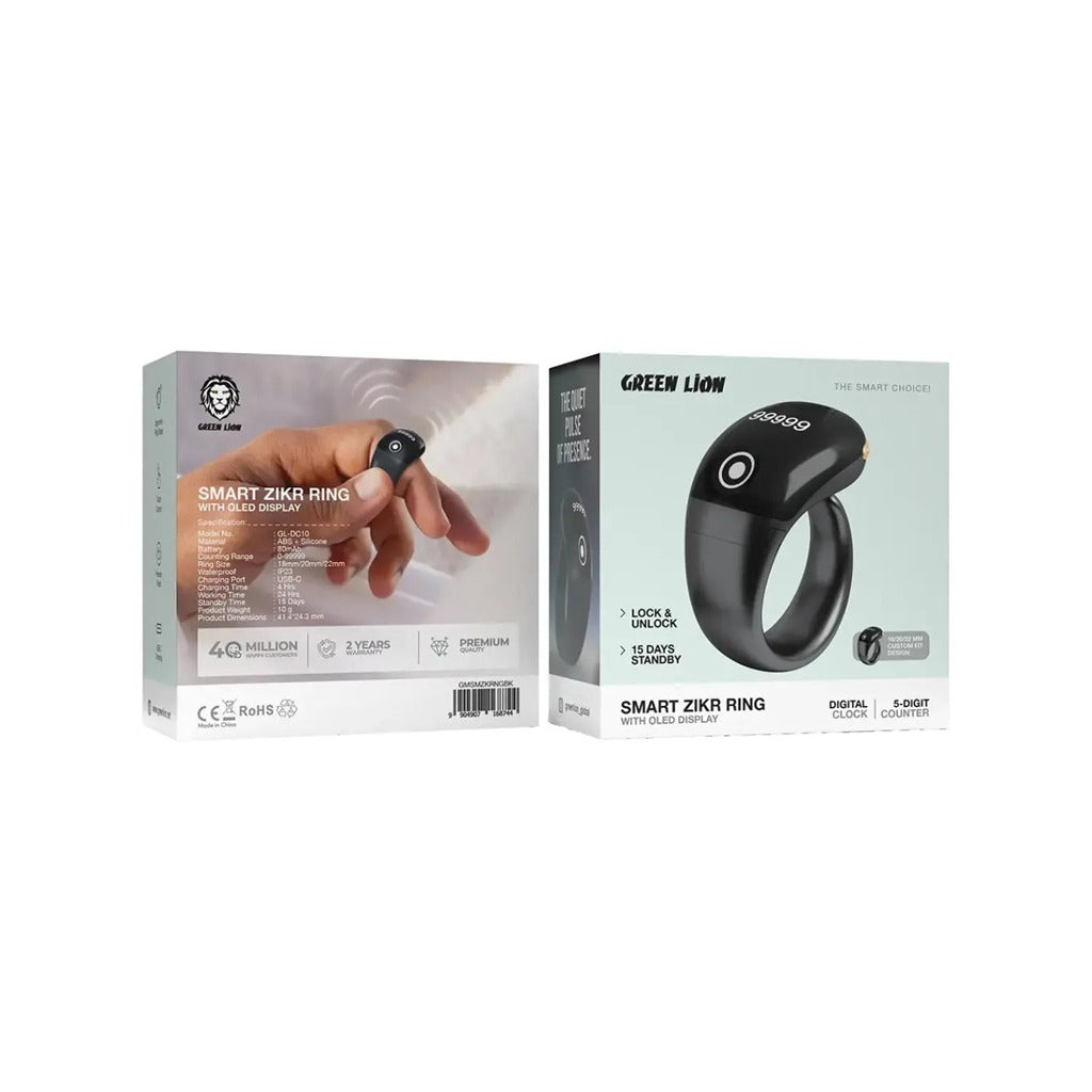 Count Ring Green Lion Smart Zikr Ring, OLED Digital Counter Ring with 99999 Count