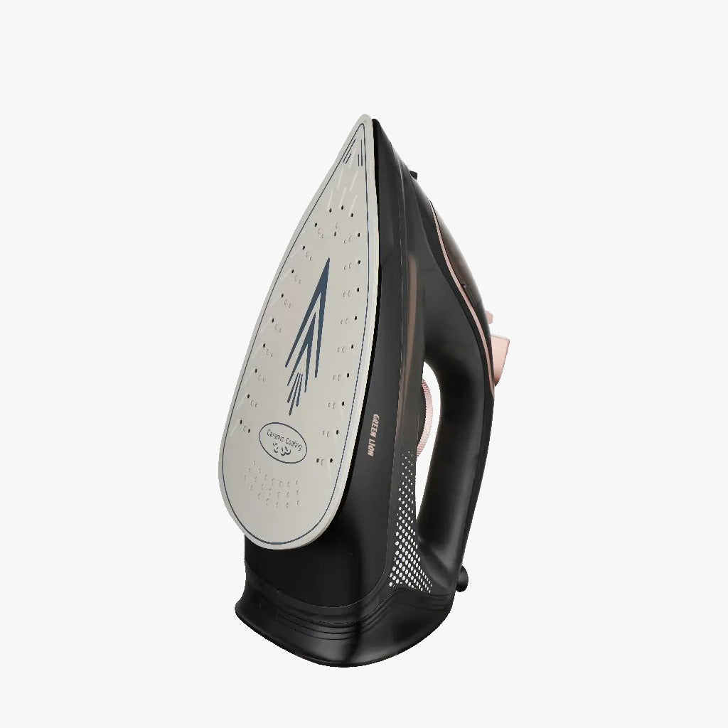 Black Green Lion Steam Iron on a white background