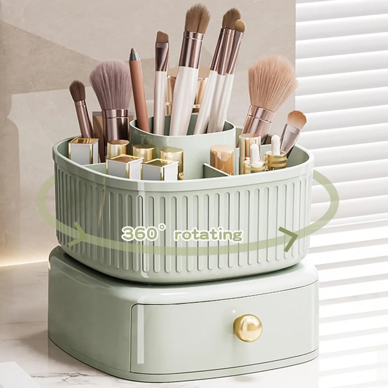 Rotating Makeup Organizer With Drawer.