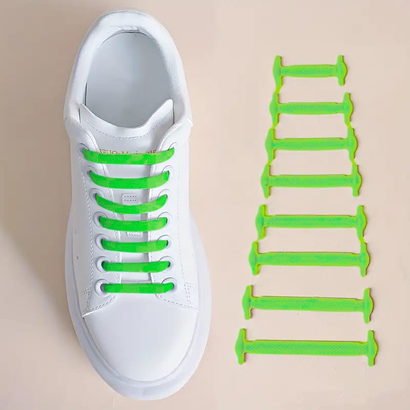 Green Silicone No Tie Creative Shoelaces Fixed on Shoe.