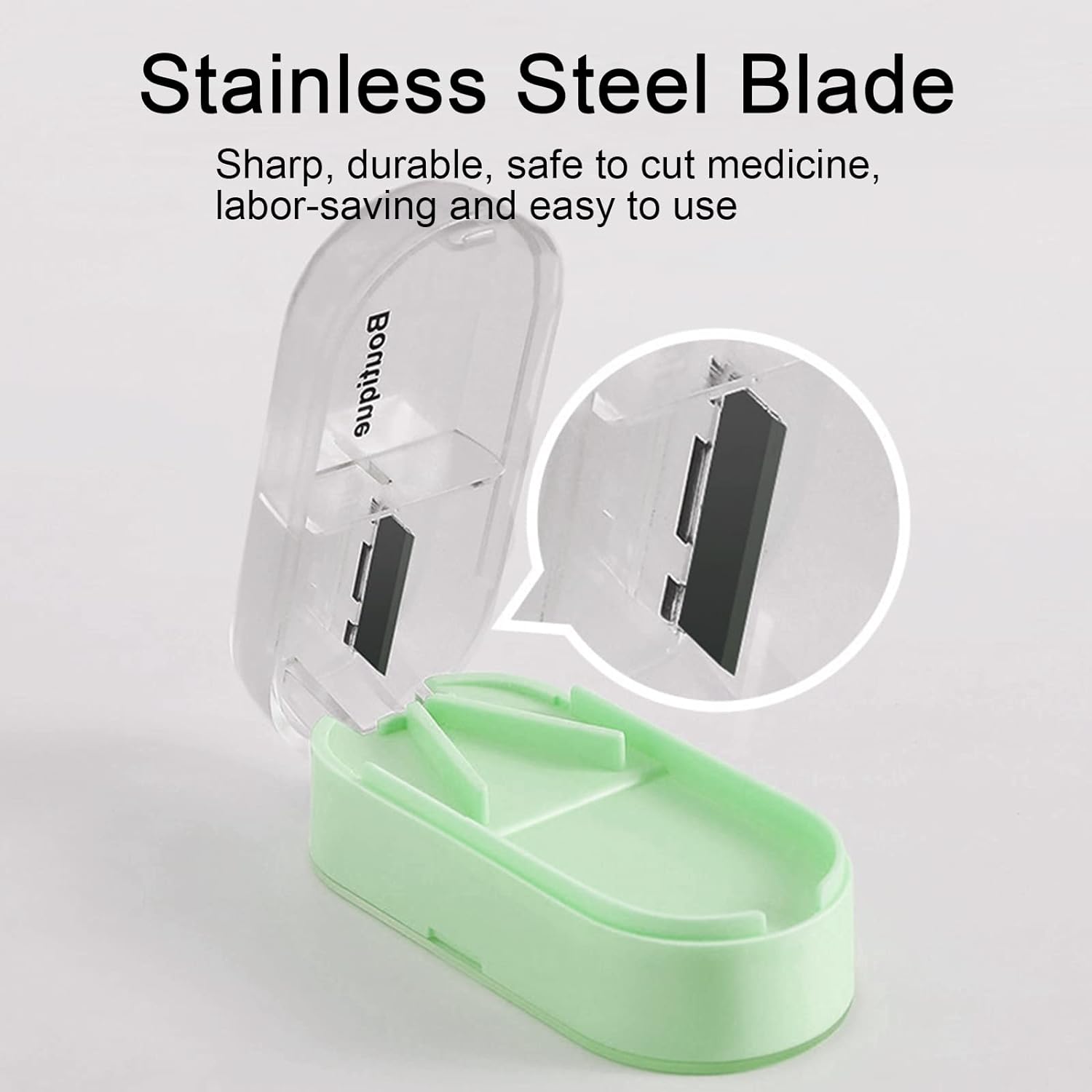 Green Tablet Pill Cutter Box With Blade.