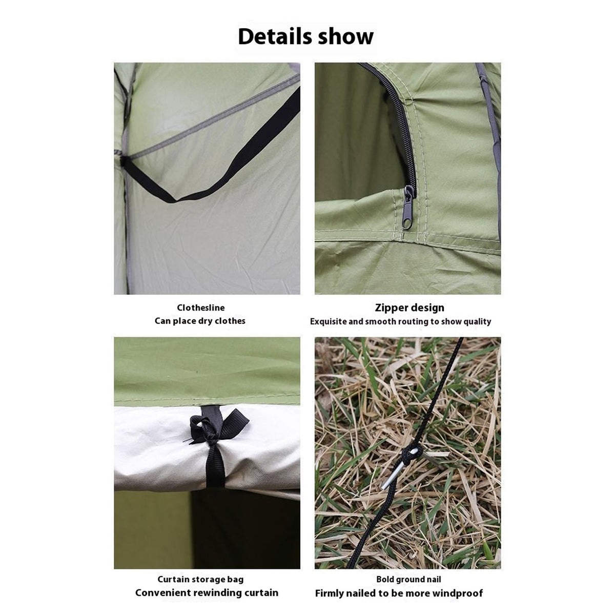 Design Details Of Green pop-up privacy tent.