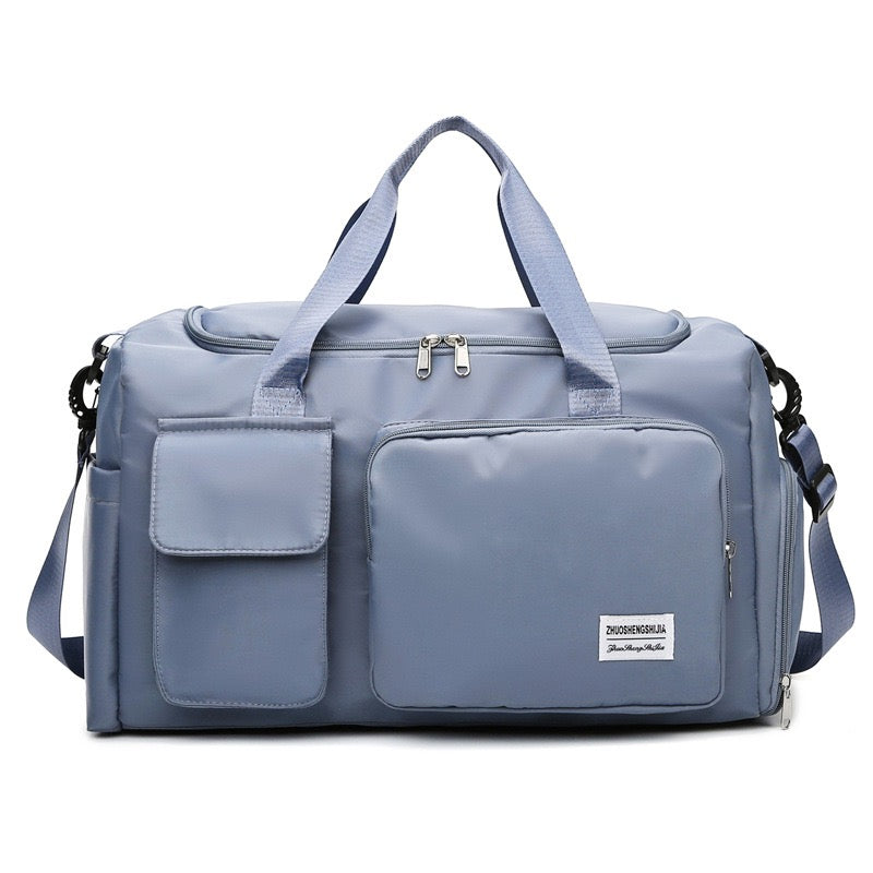 Grey Multi-Pocket Travel Duffle Luggage Bag.