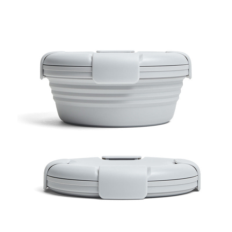 Grey Foldable and Unfoldable Position Of Silicone Bowl Food Container With Lid