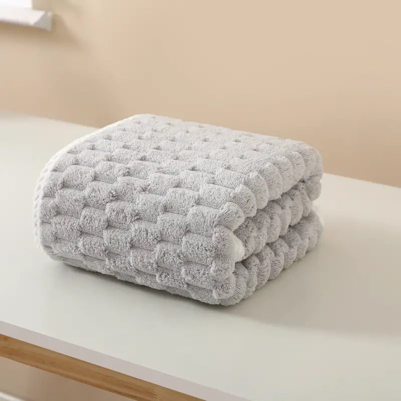 Grey Soft Coral Fleece Bath Towels.