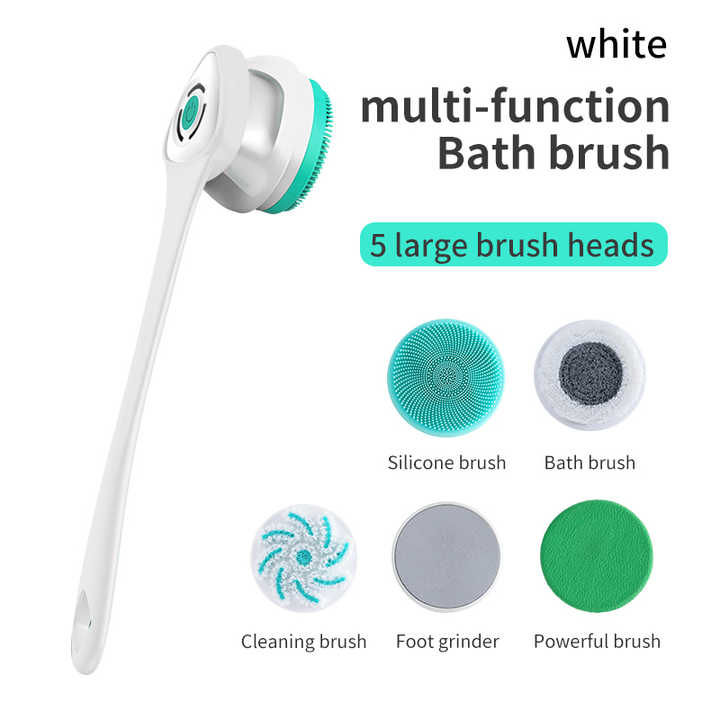 USB Charging Electric Waterproof Shower Body Bath Brush Set in white color