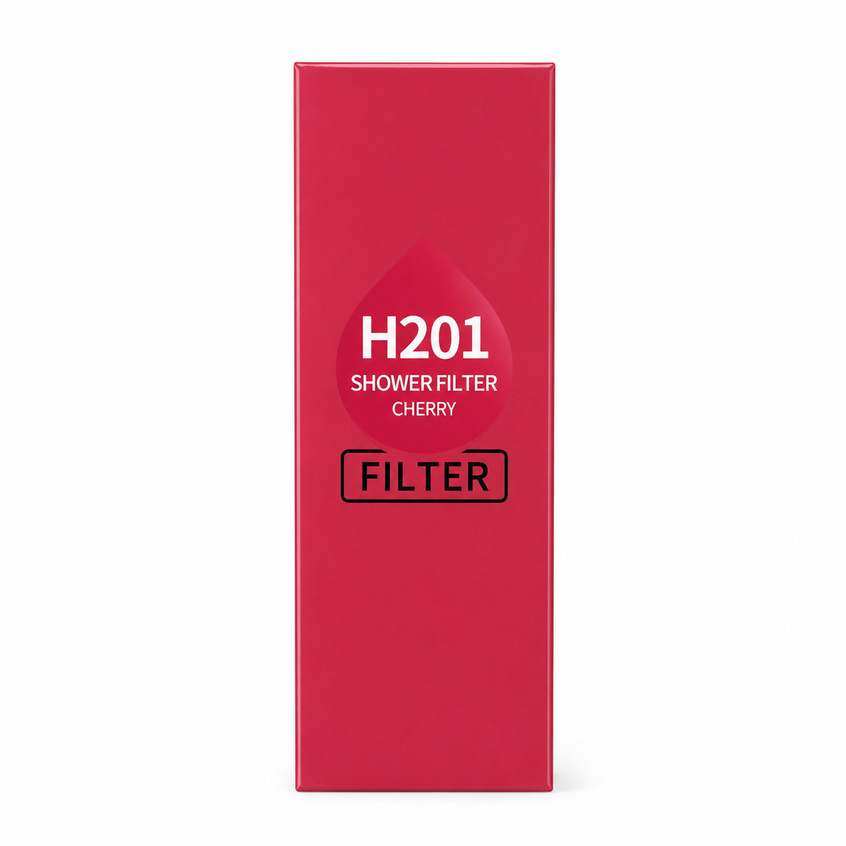 Red packaging of H201 Shower Filter Cherry on a white background