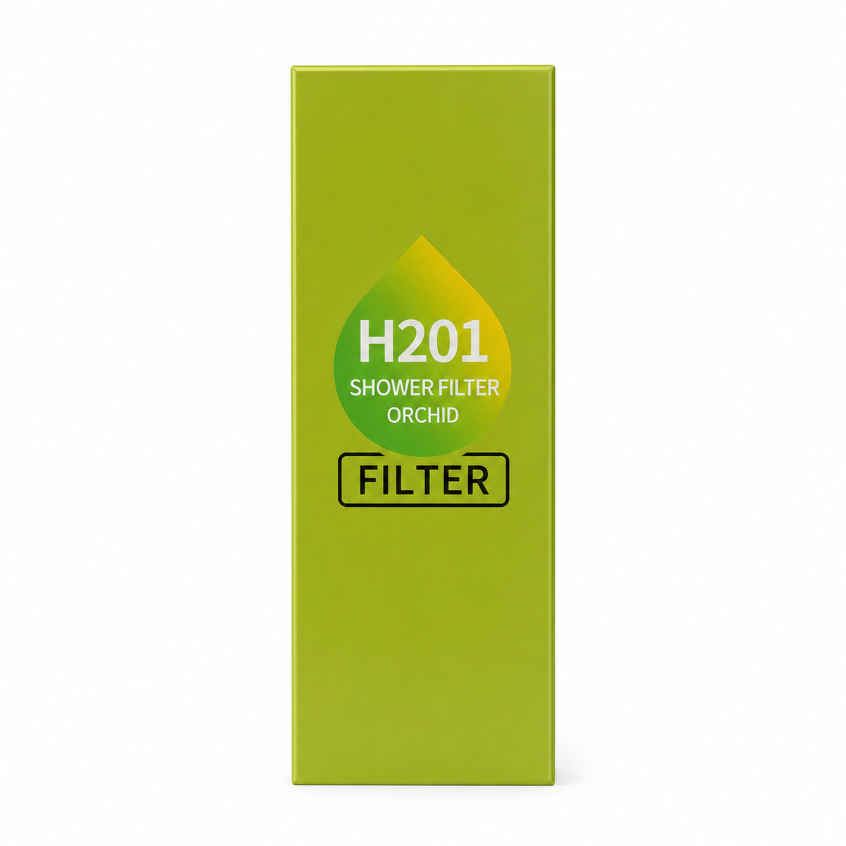 Green box of H201 Shower Filter Orchid on a white background