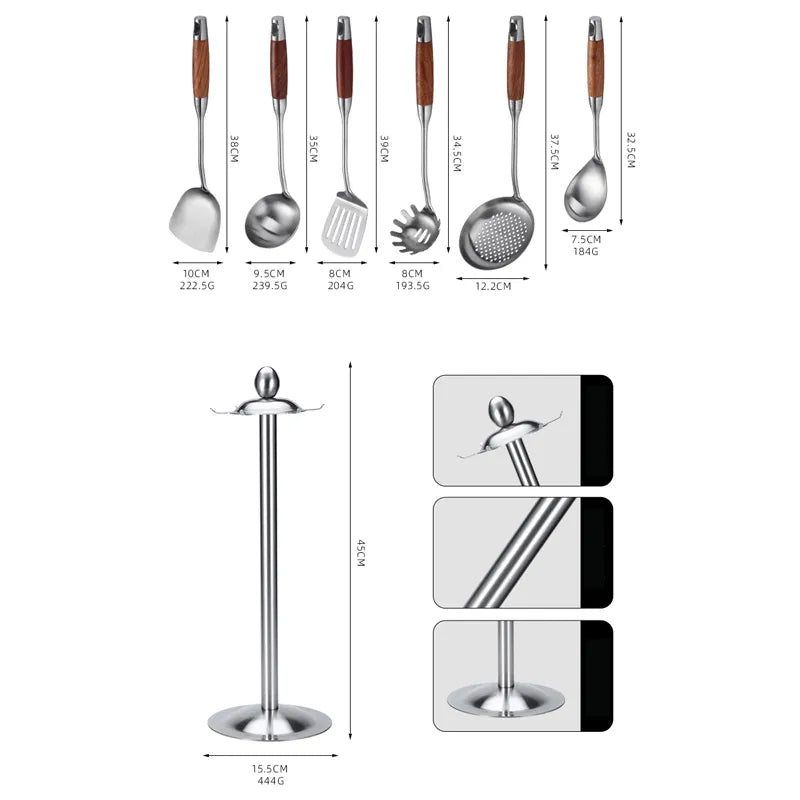 6 Pcs Stainless Steel Kitchenware Spatula Set with Wooden Handle 6 Pcs Stainless Steel Kitchenware Spatula Set with Wooden Handle