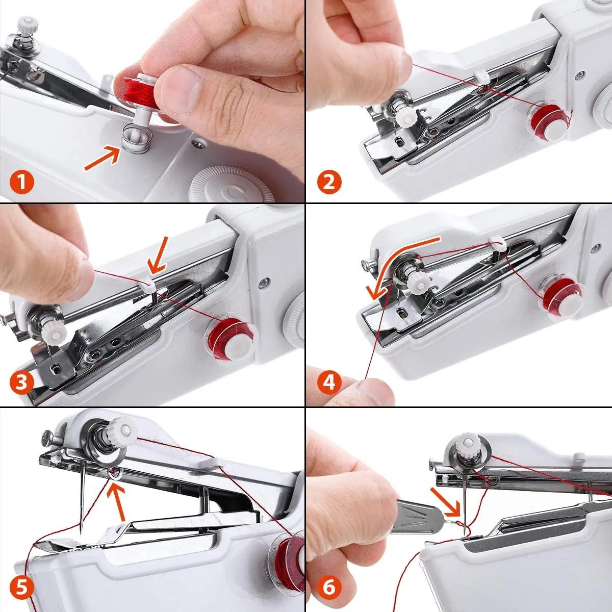 Visual representation demonstrating how to use an Electric Handheld Sewing Machine