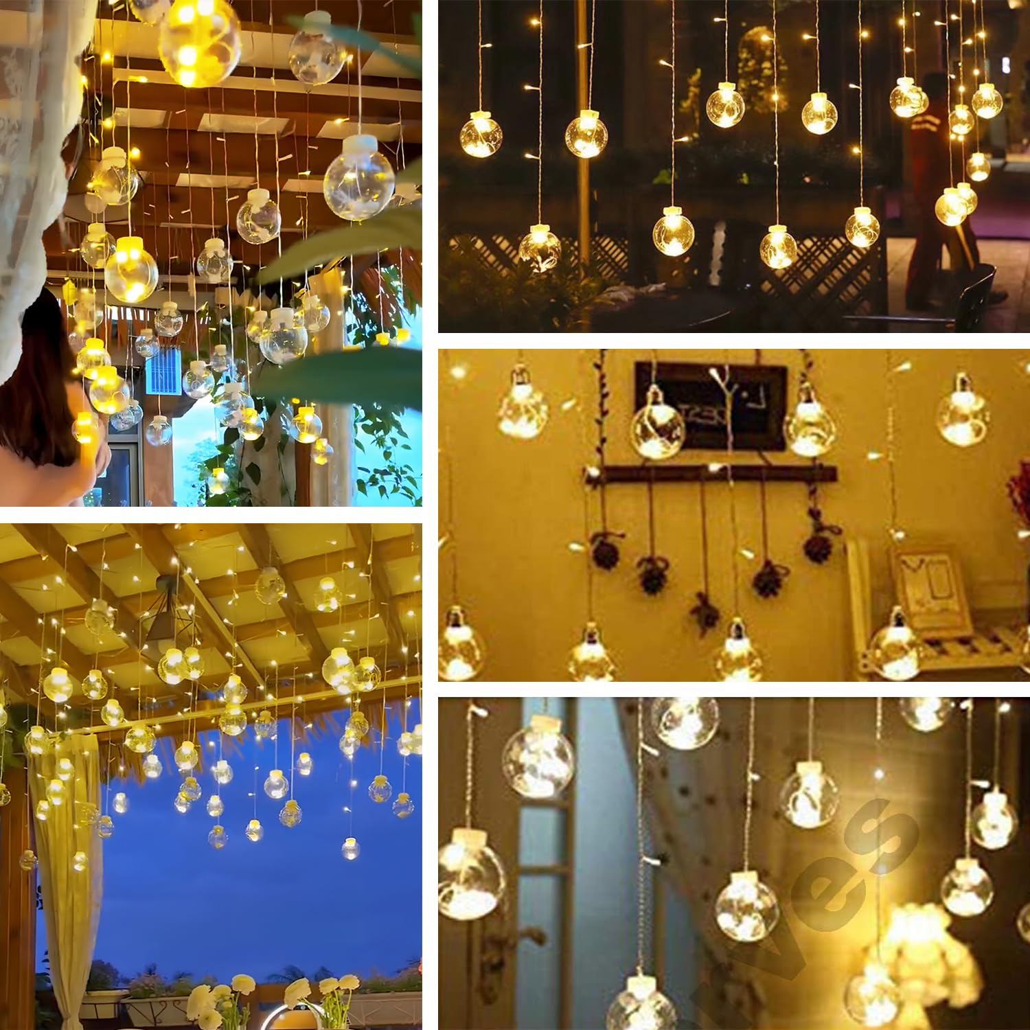 Different Areas Where Hanging Ball String Lights are Hanged.