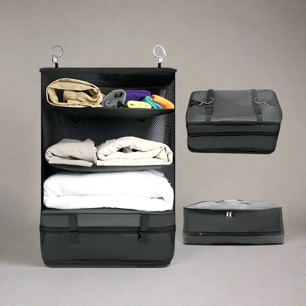 Hanging Packing Rack Hanging Travel Shelf Organizer, Luggage Packing Cube Bag, Collapsible