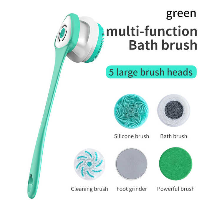 USB Charging Electric Waterproof Shower Body Bath Brush Set - Face, Body, Back and Feet Brush with 5 Removable Silicone Soft Brush