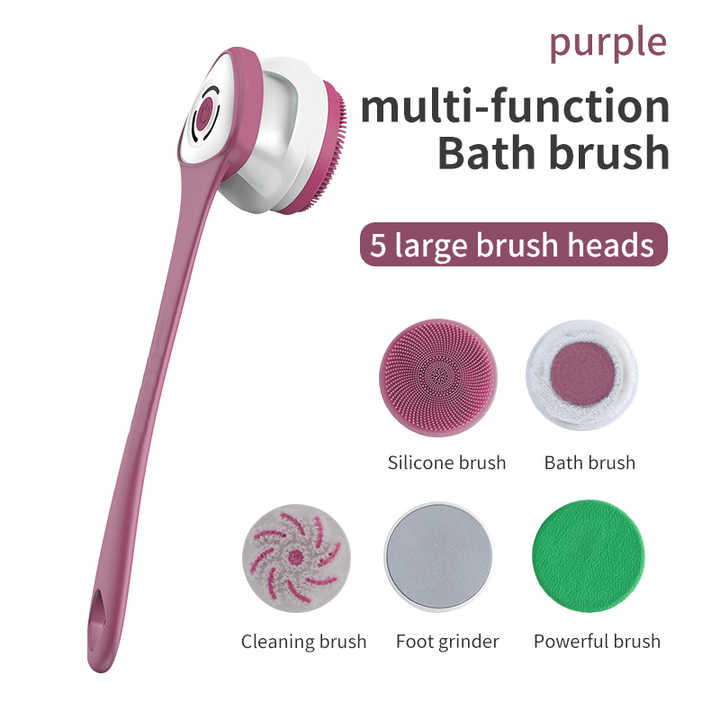 USB Charging Electric Waterproof Shower Body Bath Brush Set in purple color