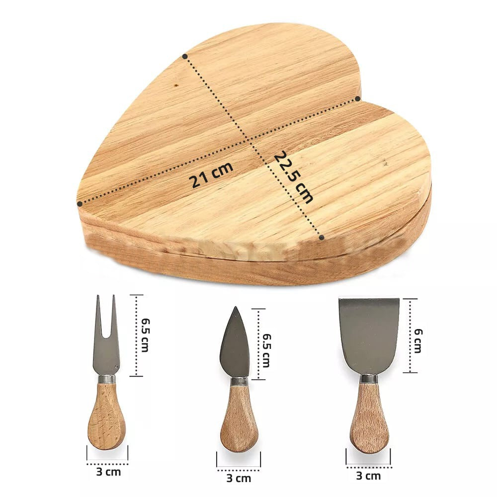 Size Of Heart Shaped Cheese Board and Knife Set.