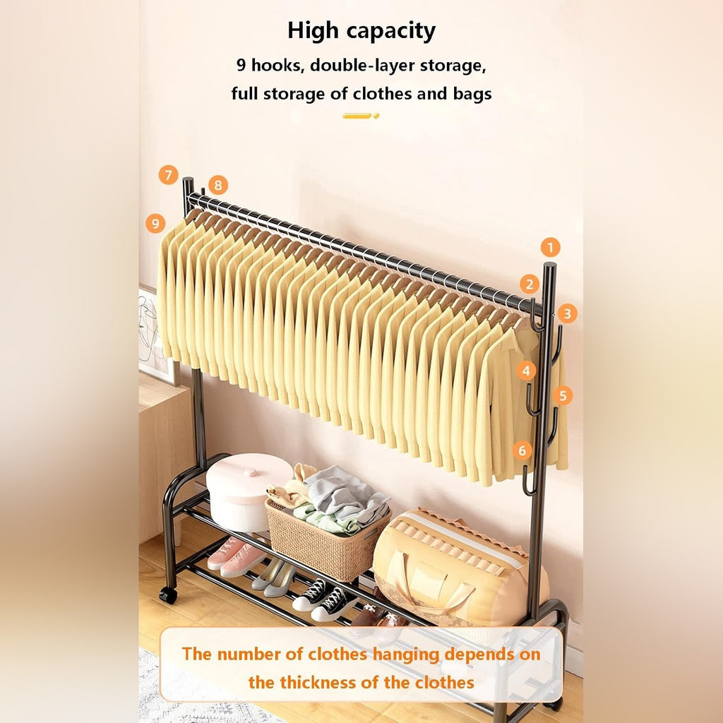 Heavy Duty Clothes Organizer Hanger Rack, Movable Cloth Display Stand with Lower Storage Shelf Heavy Duty Clothes Organizer Hanger Rack, Movable Cloth Display Stand with Lower Storage Shelf