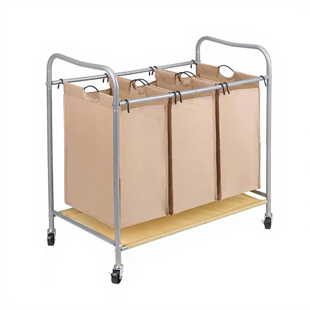 A Heavy Duty Laundry Sorter Cart in Cream Color.