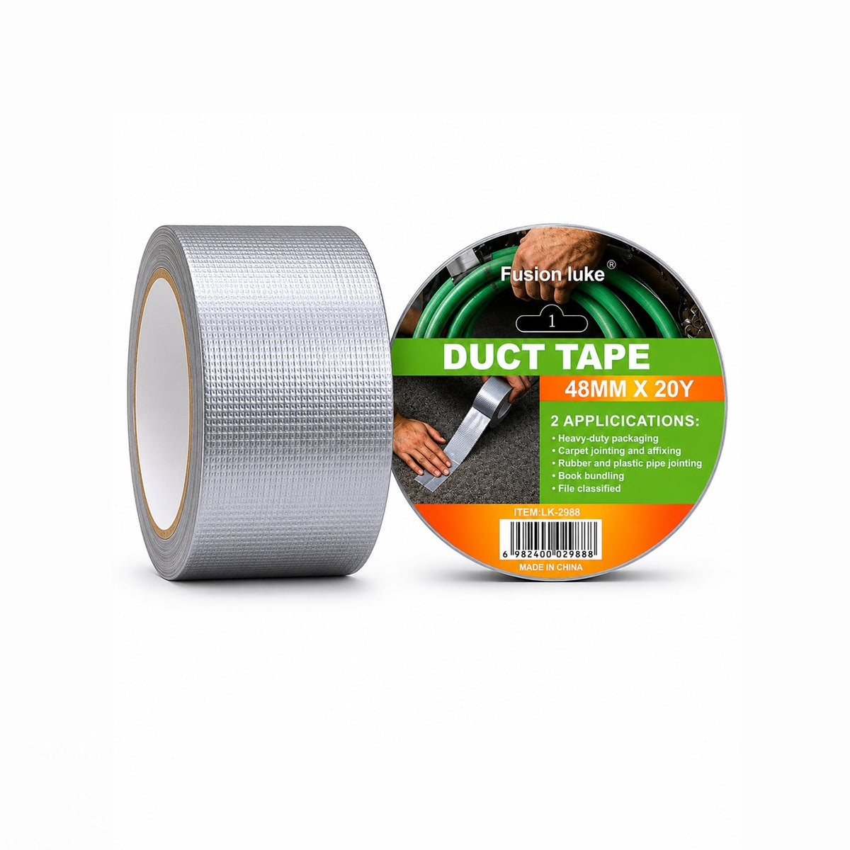 Roll of Heavy Duty Silver Duct Tape  with packaging on a white background