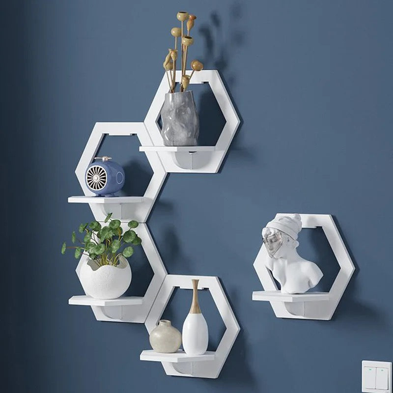 Hexagon Wall Organizer Shelf With Show Pieces.