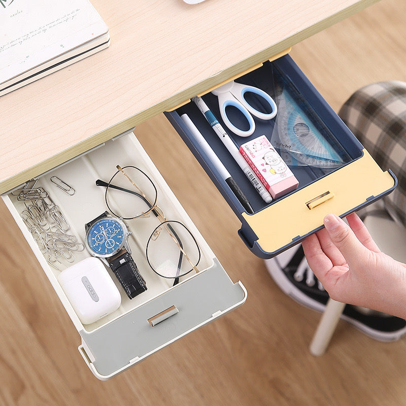 Hidden Drawer Pencil Rack - Self-Adhesive Under Table Storage Box Tray for Student Office Use Hidden Drawer Pencil Rack - Self-Adhesive Under Table Storage Box Tray for Student Office Use