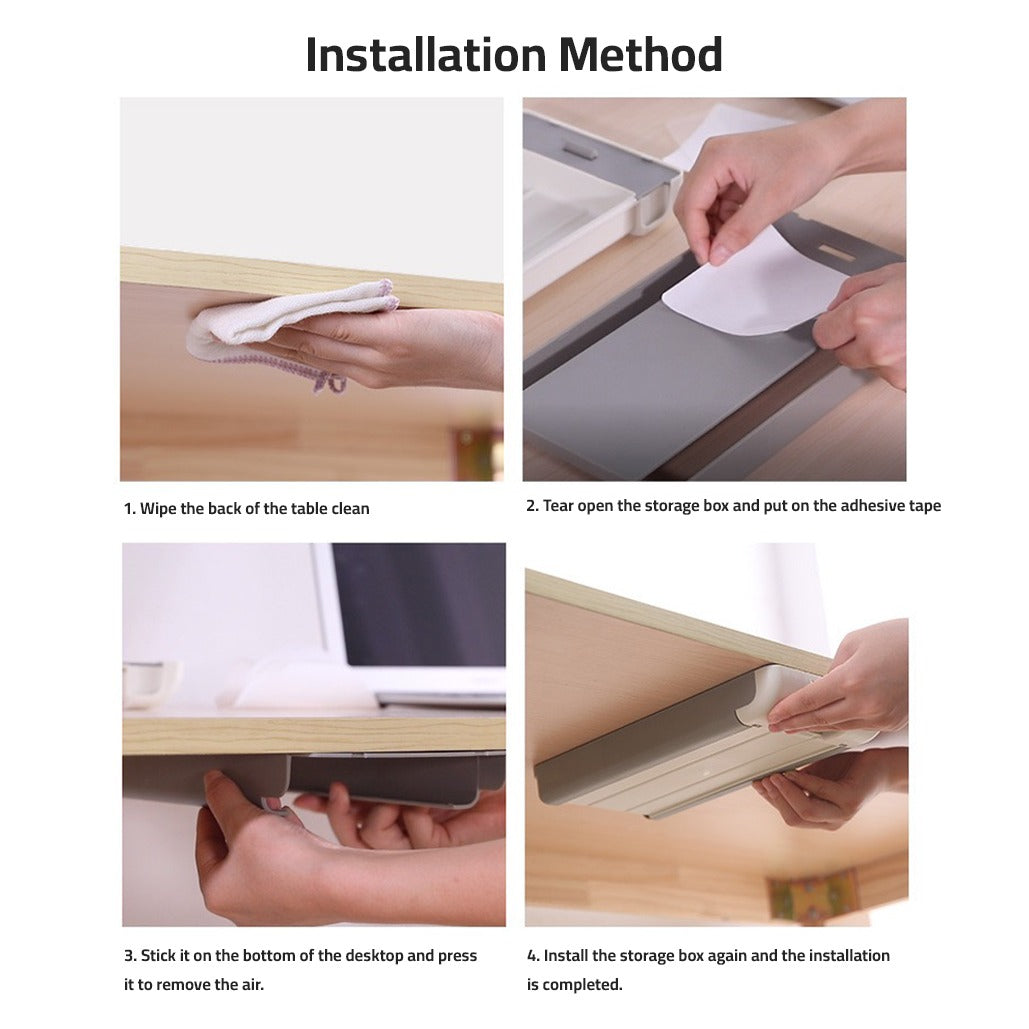 Visual instruction on how to install Hidden Drawer Pencil Rack