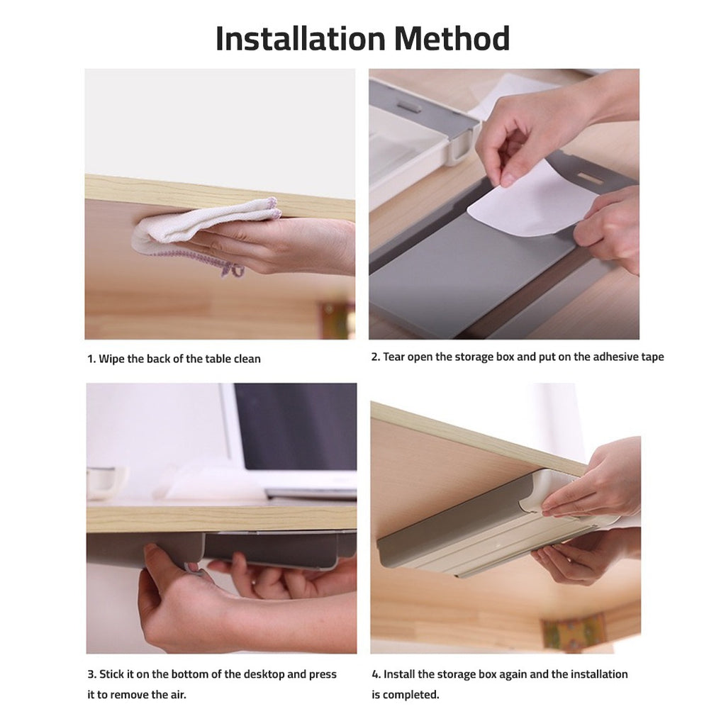 Hidden Drawer Pencil Rack - Self-Adhesive Under Table Storage Box Tray for Student Office Use Hidden Drawer Pencil Rack - Self-Adhesive Under Table Storage Box Tray for Student Office Use